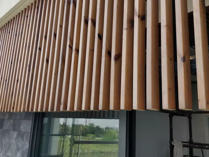 Wood louver facade
