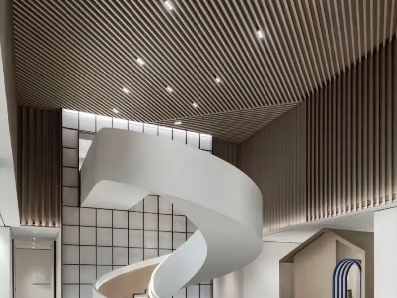 wood look aluminum battens on Art Gallery